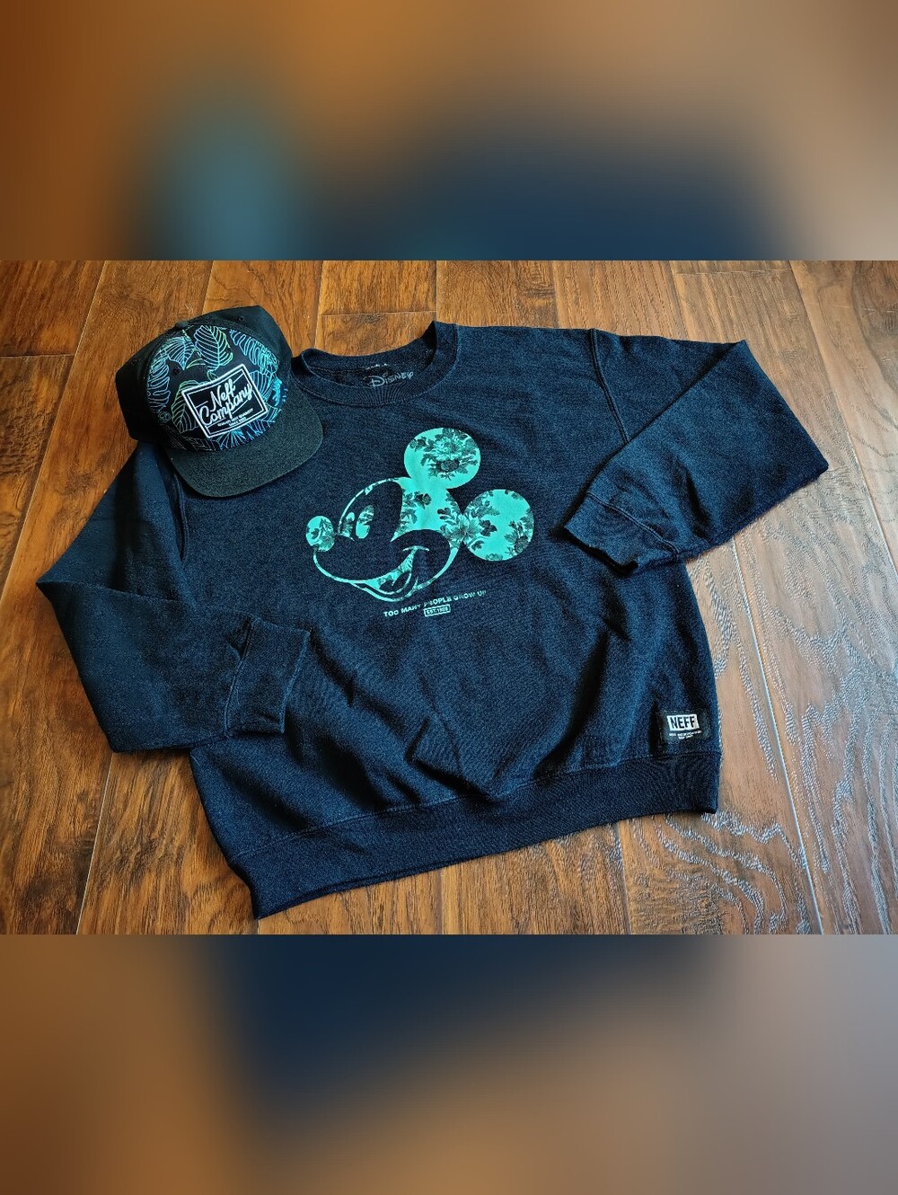 Disney x Neff Too Many People Grow Up black pullover sweatshirt And Snapback